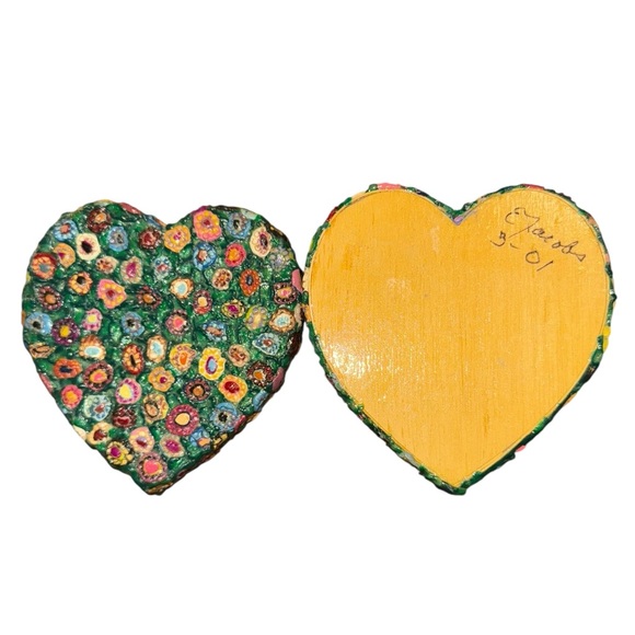 Hand-Painted Textured Heart Trinket Box Millefiori-Inspired Design (Signed 2001) - Picture 3 of 7